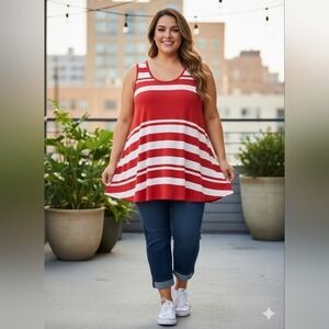 LuLaRoe Red and White‎ Striped Women's Top Womans Medium
